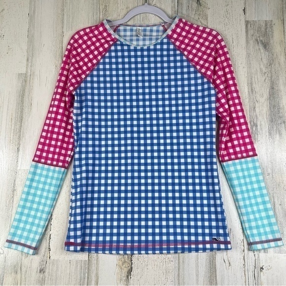 Vineyard Vines Rashguard Kid Girl Swim Shirt Top Swimsuit Coverup Active Gingham - Picture 11 of 11